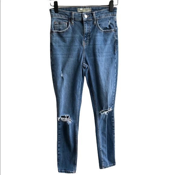 TOPSHOP HIGH RISE MOTO RIPPED KNEE JAMIE JEANS PETITE W:28 - Picture 2 of 5
